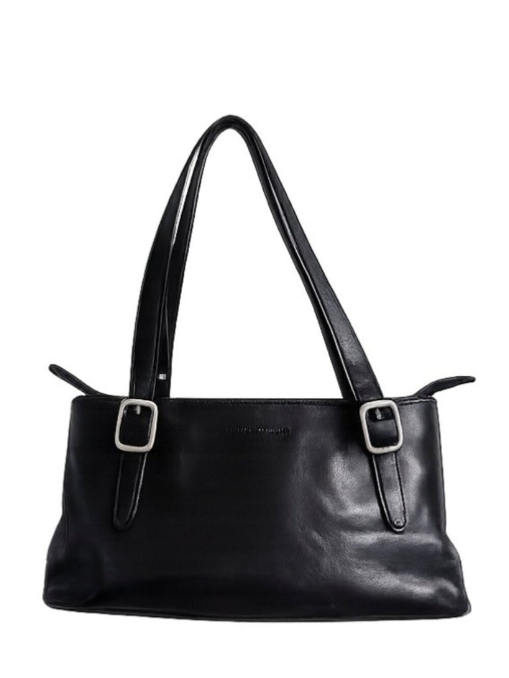 Kenneth Cole Womens Black Leather Shoulder Bag Purse Silver Buckle Accents